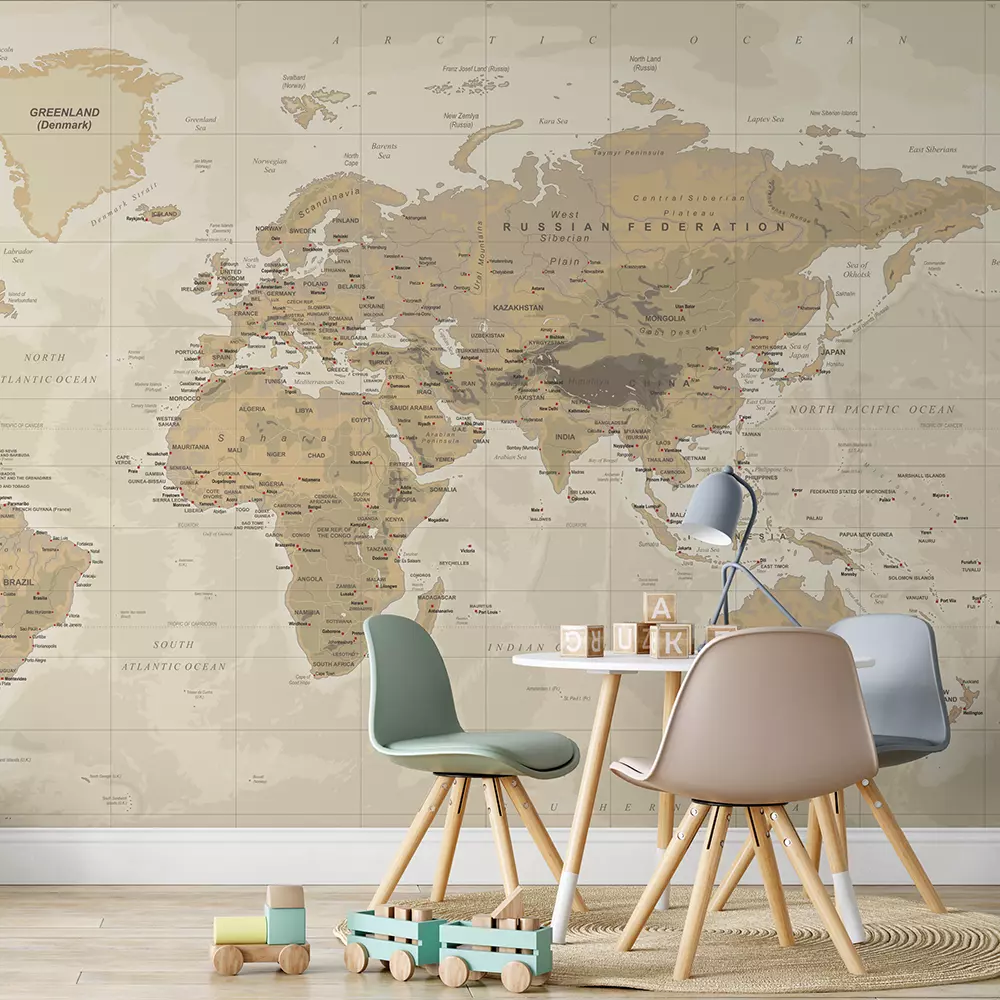 Vintage Physical World Map Kids Room