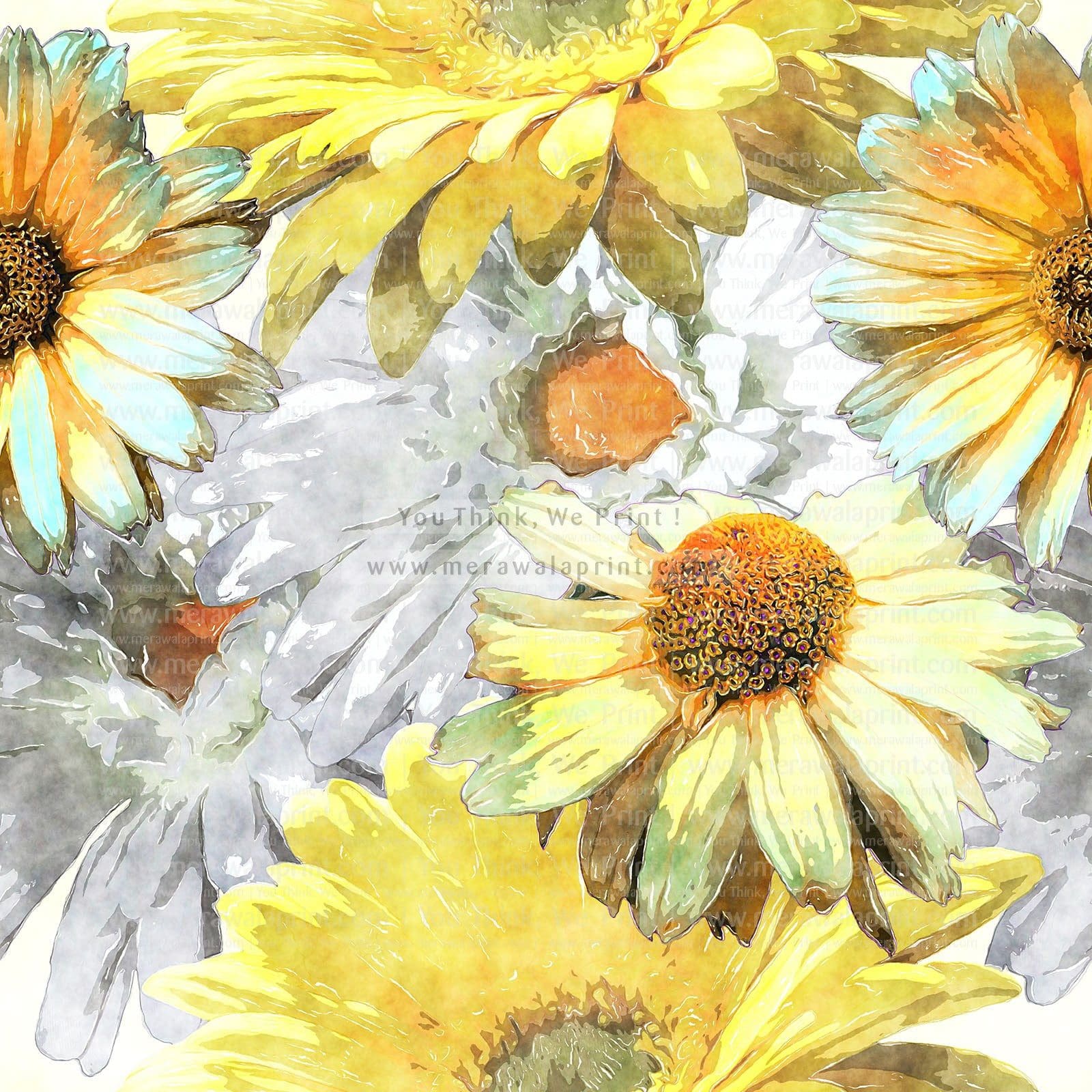 Vintage art of watercolor floral seamless pattern with asters and chamomile or leaves and grasses on the background