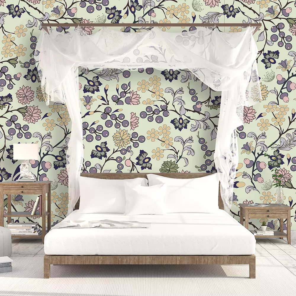 Floral seamless pattern flowers and leaves on a green background