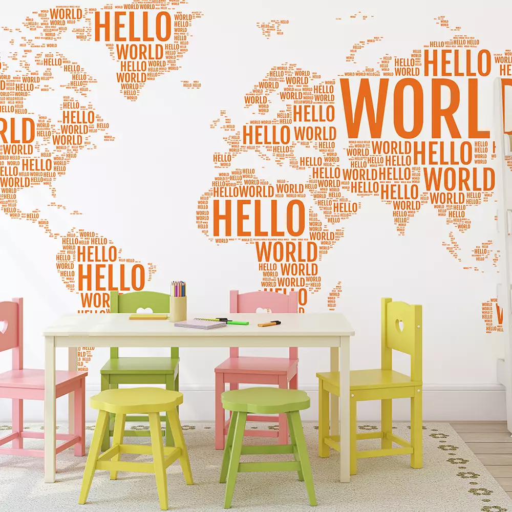 Hello world typographic world map travelling