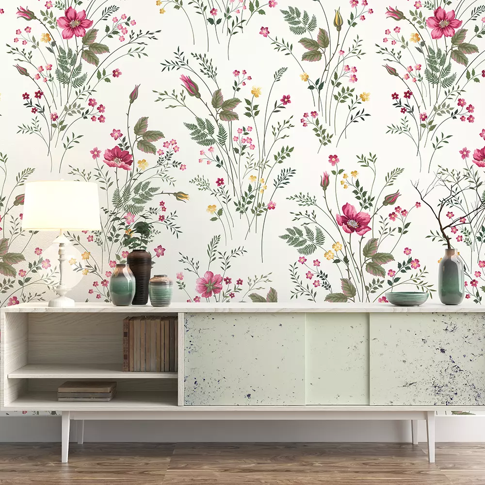 Seamless floral pattern with roses and meadow