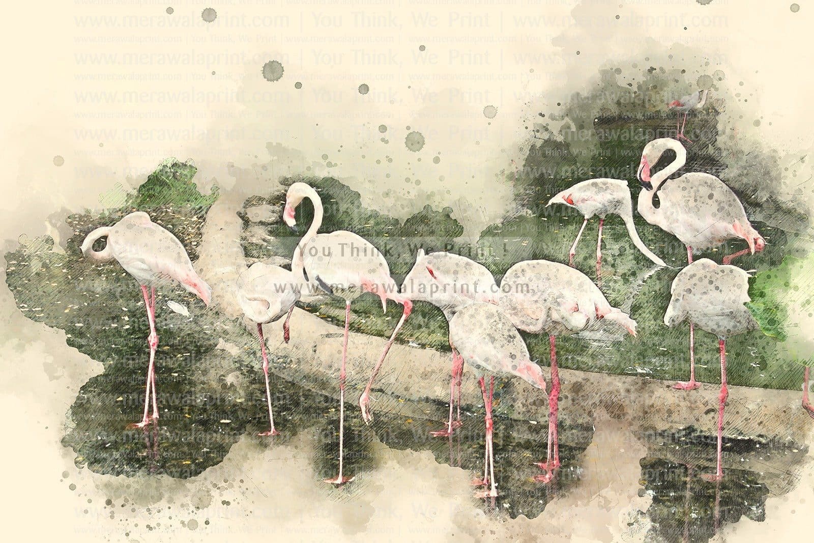 Abstract Flamingo on watercolor background Watercolor – Merawalaprint ...