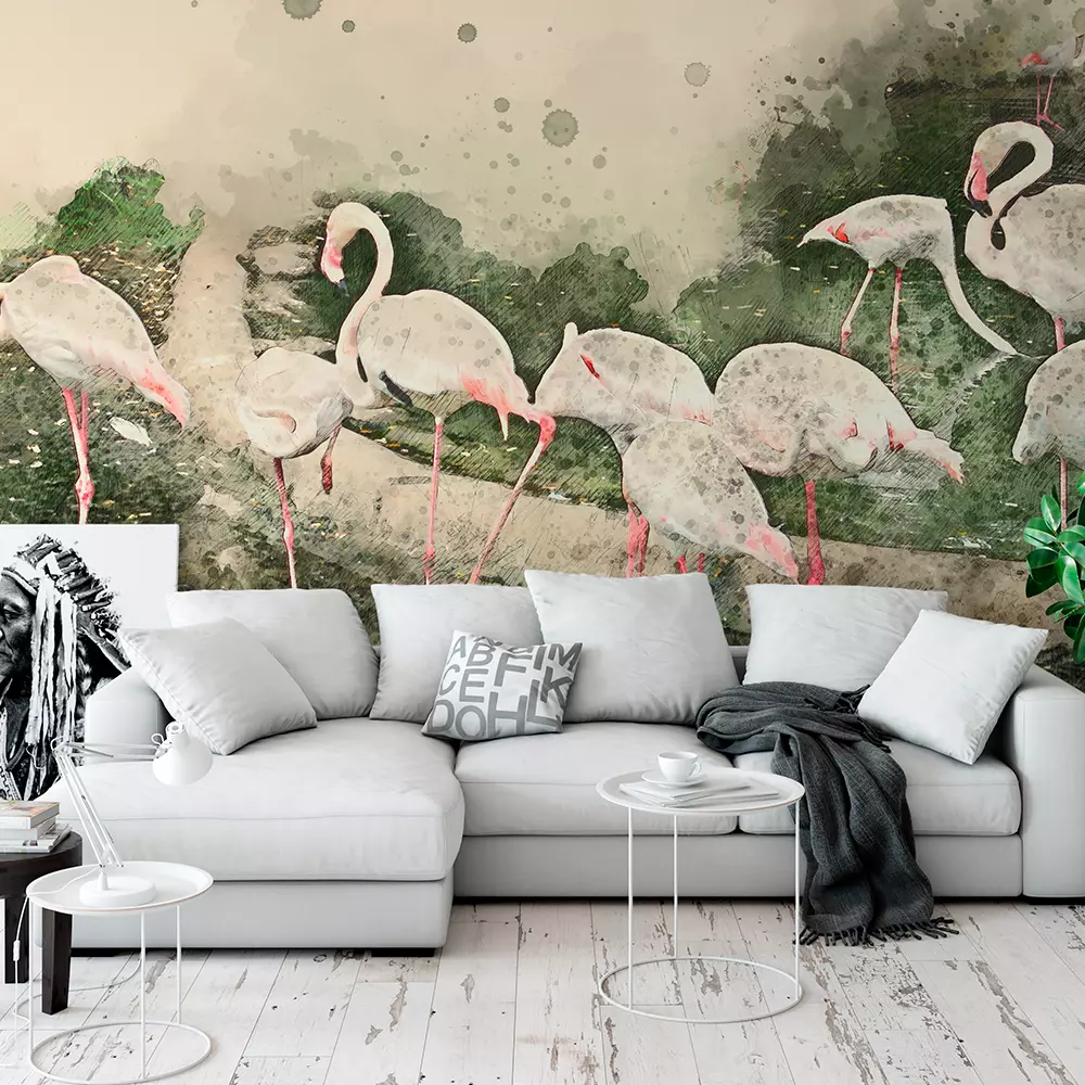Abstract Flamingo on watercolor background Watercolor