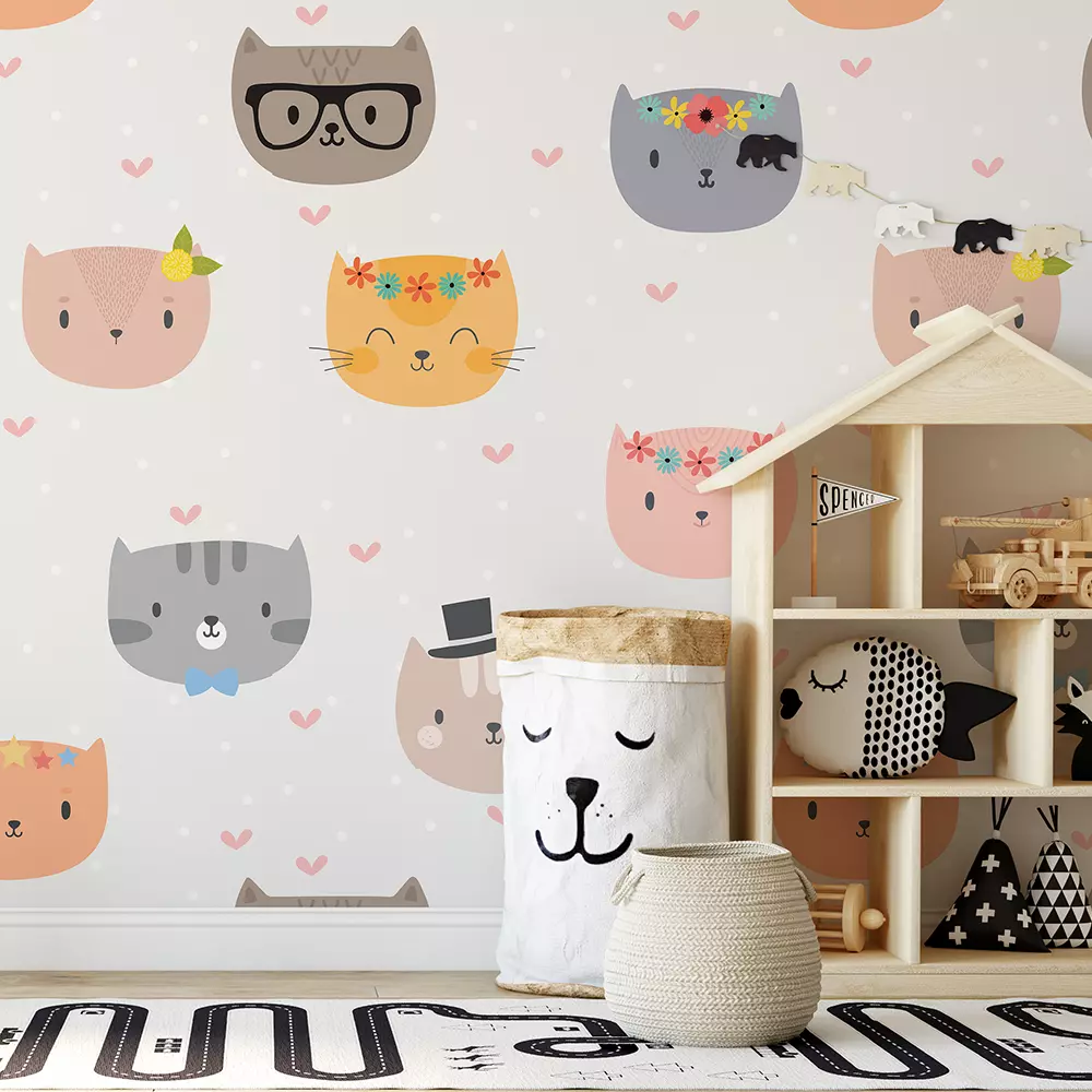 Cute seamless pattern with cartoon cats