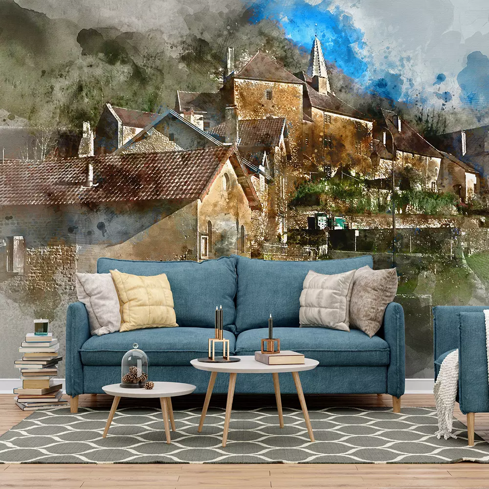 Digital watercolor painting of Baume-les-Messieurs