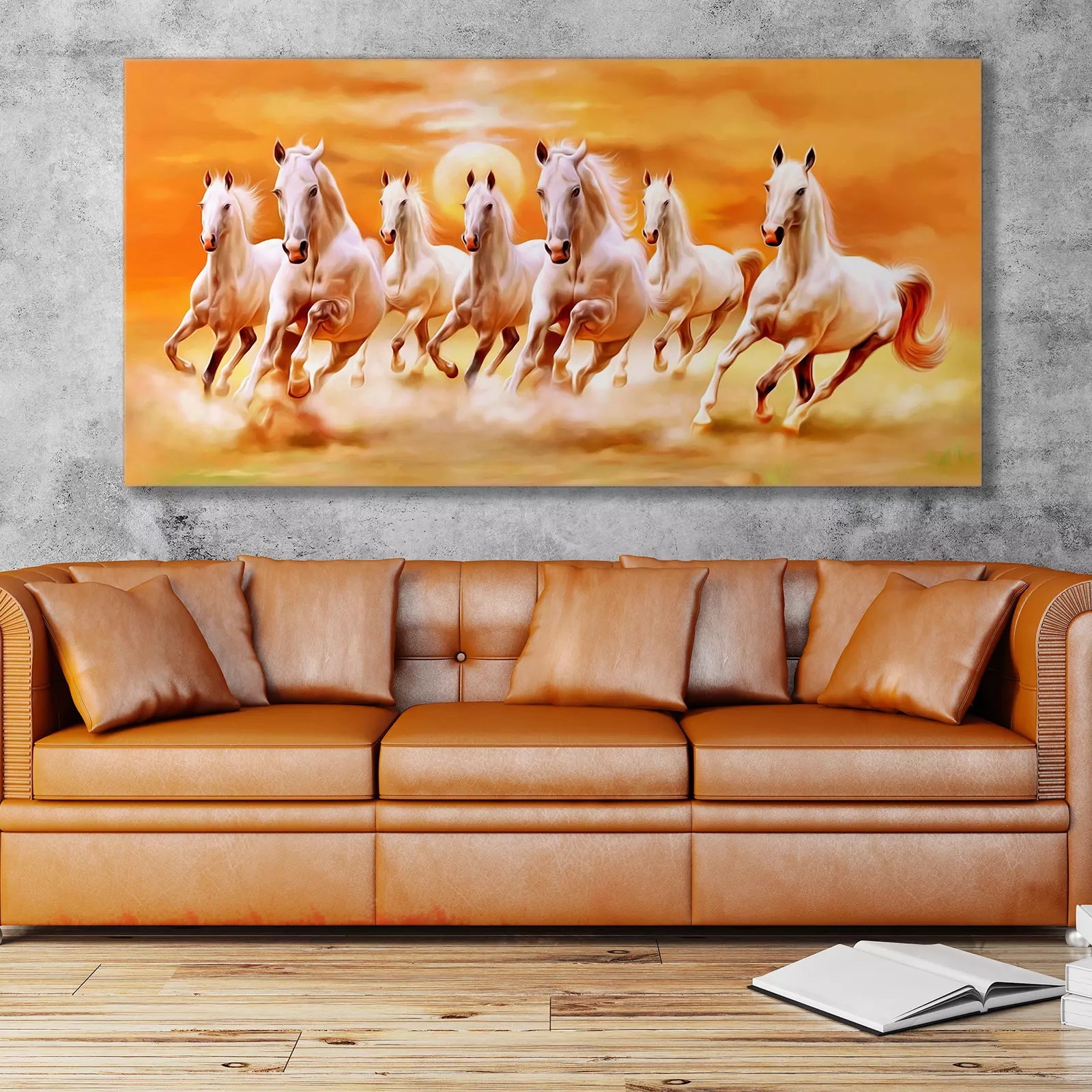 Galloping Horses art canvas print room shot - Unframed Canvas Print by Mera Wala Print
