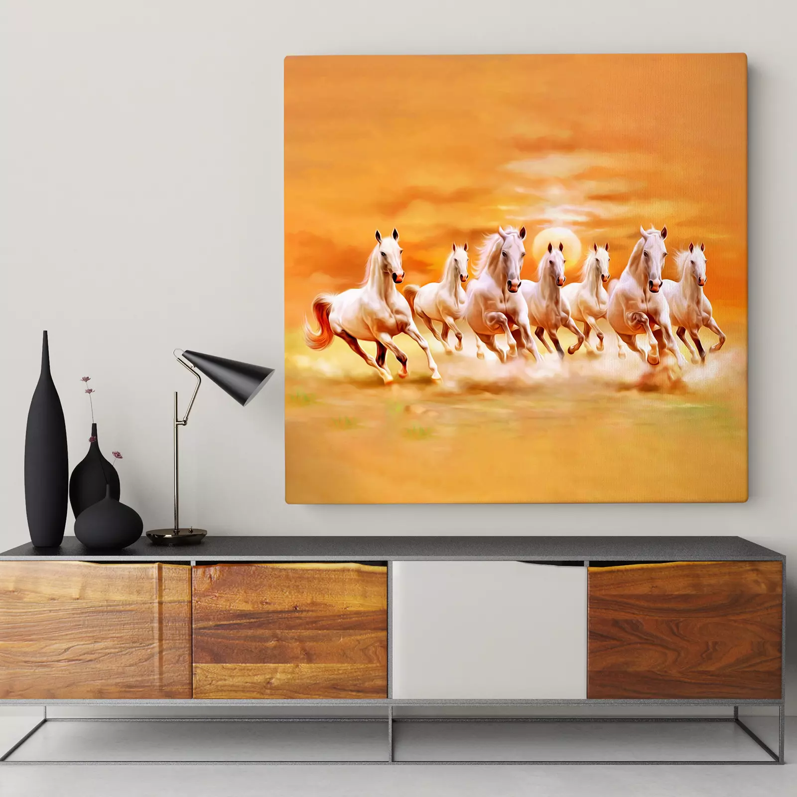 Galloping Horses flat art canvas - Unframed Canvas Print by Mera Wala Print