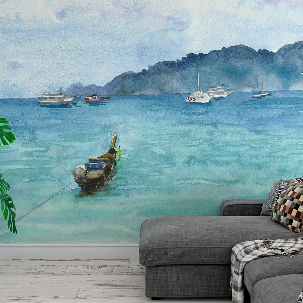 Handmade watercolor turquoise tropical