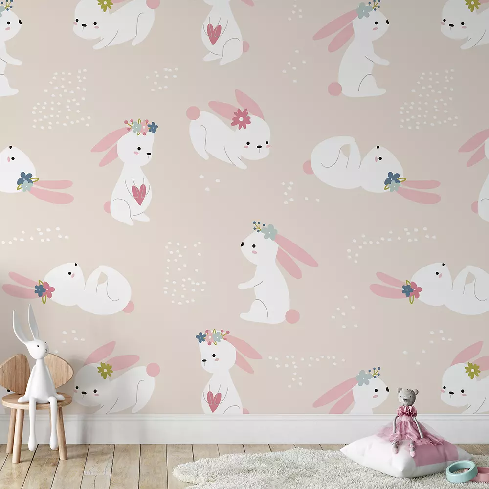 Seamless childish pattern with cute rabbits