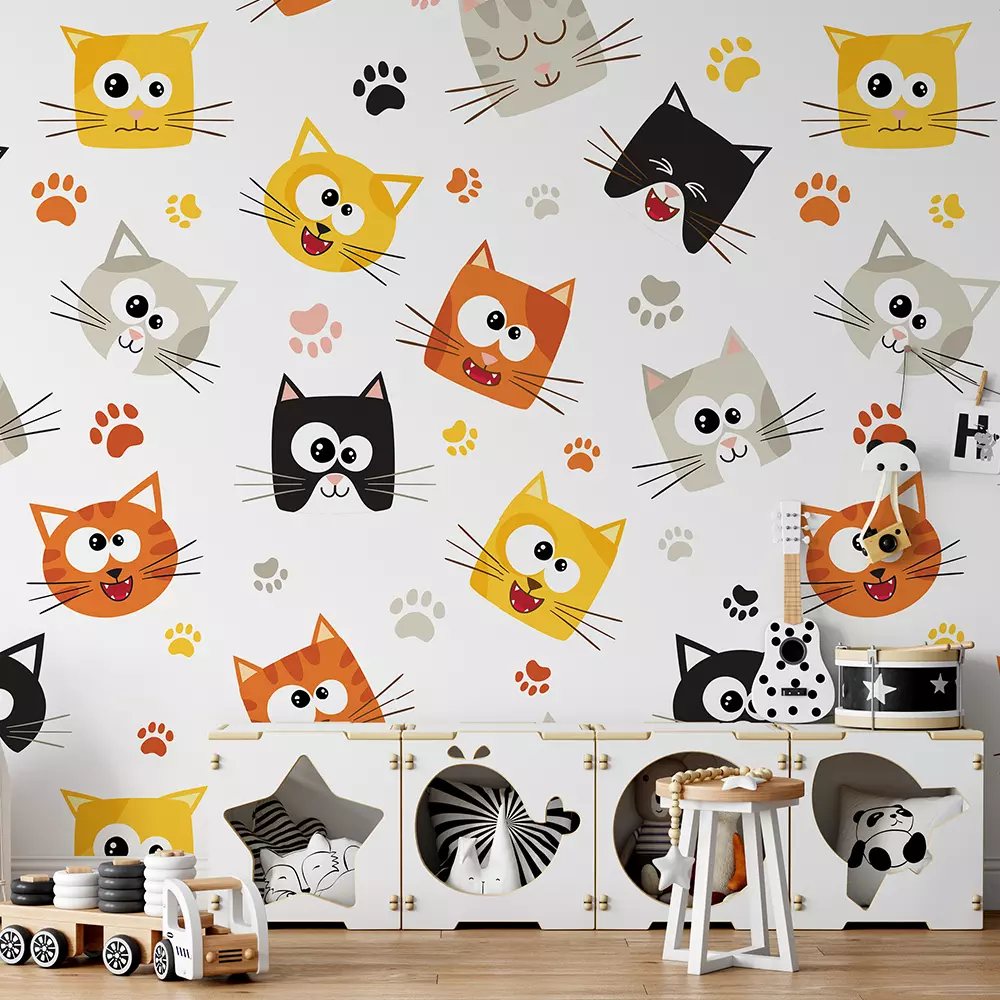 Vector seamless pattern with cute cartoon cats