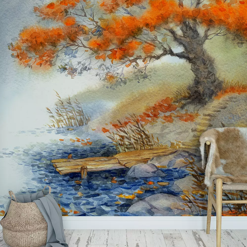 Watercolor landscape The path to a quiet