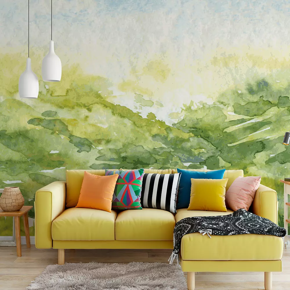 abstract vector watercolor landscape with mist and rising