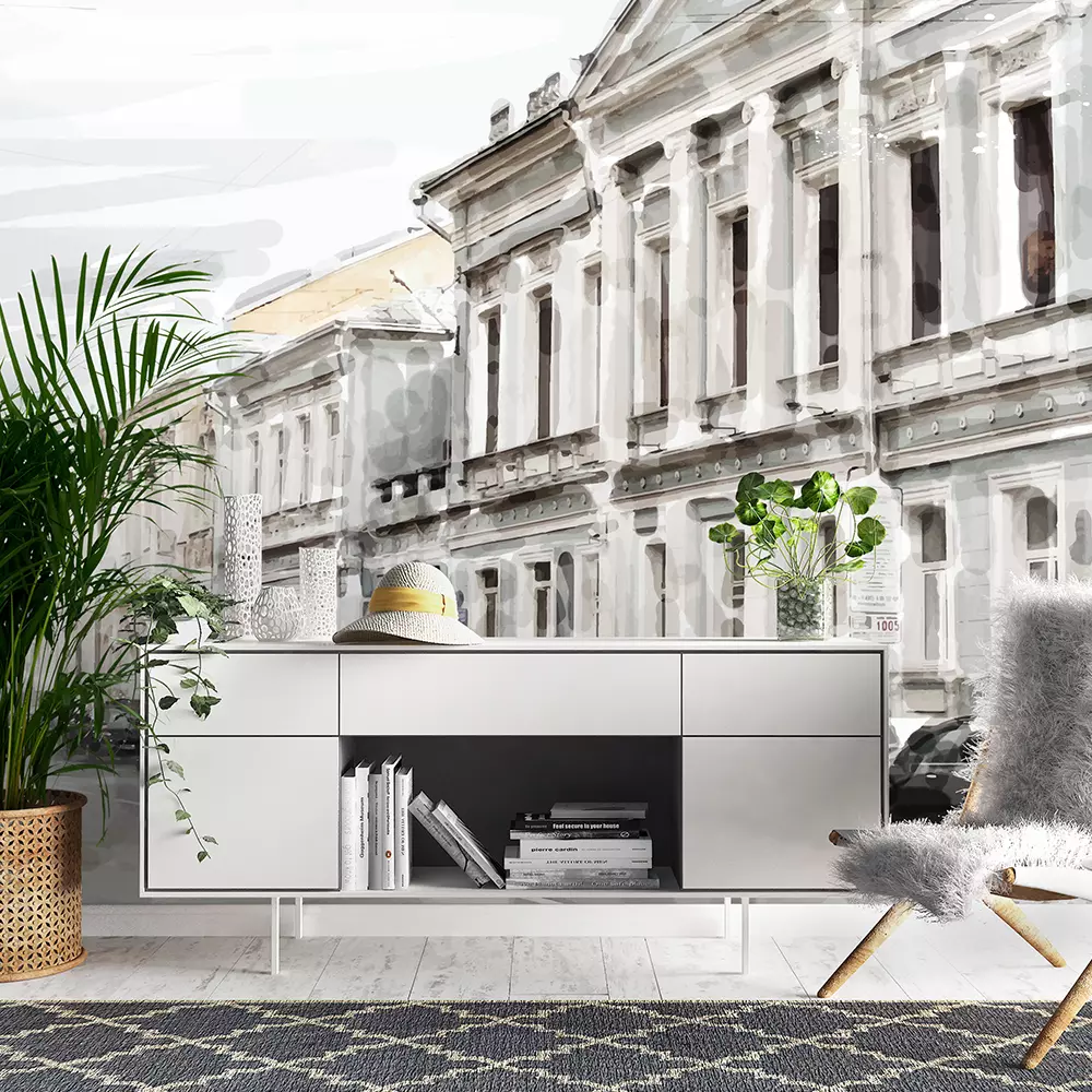 watercolor illustration of city scape