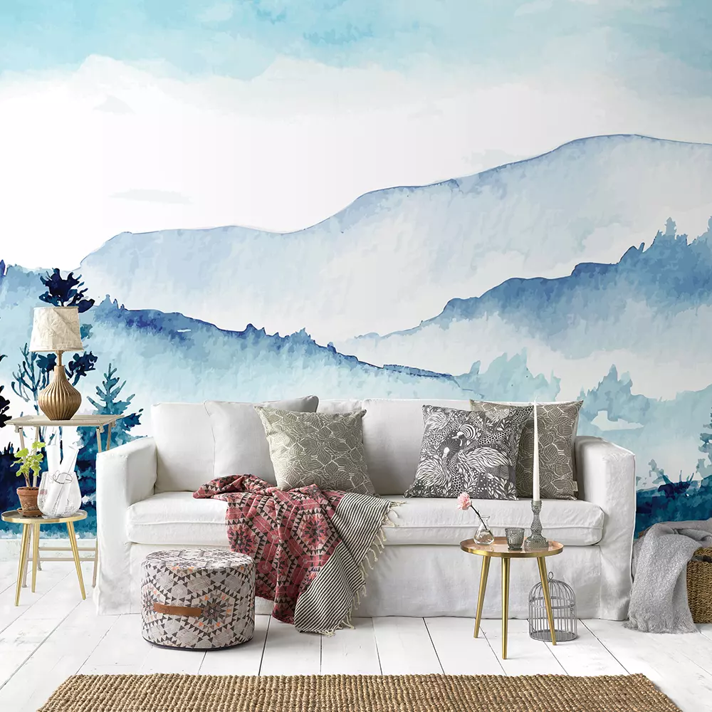 watercolor mountains wallpaper room
