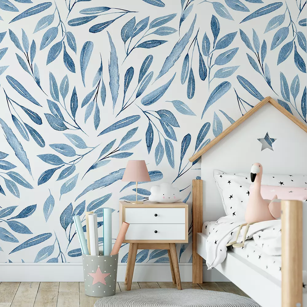 Seamless floral pattern with watercolor blue