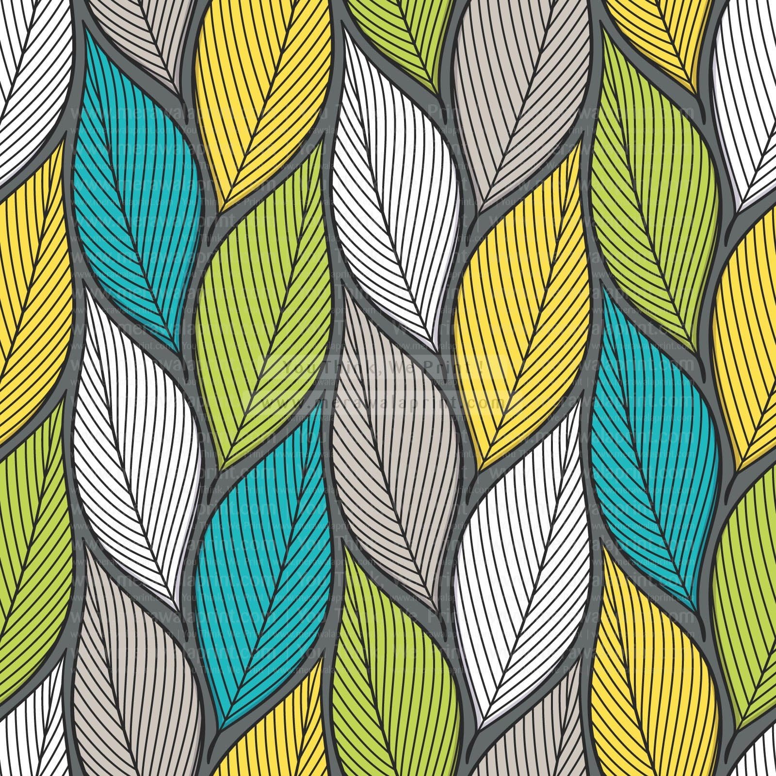 Stylized colorful leaves seamless pattern. Nature universal textures. Hand drawn decorative green floral ornamental background. Vector illustration