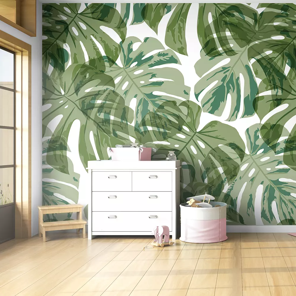 Tropical Leaves. Seamless Texture with Bright Hand