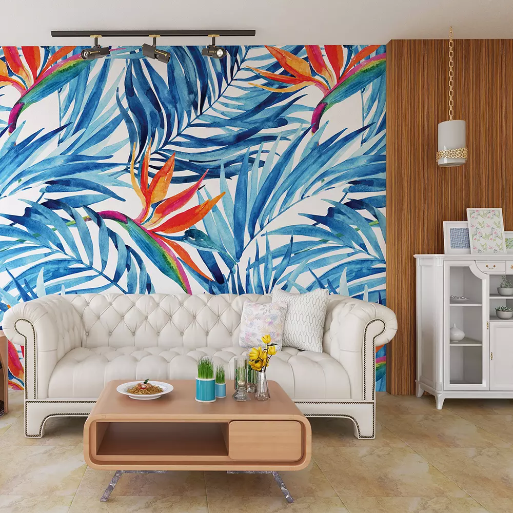 Watercolour palm Blue leaves