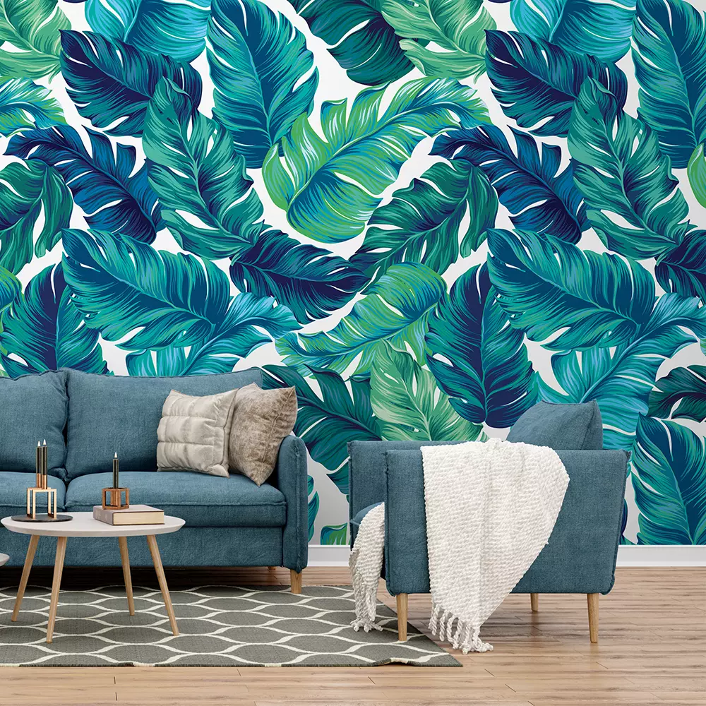 turquoise and green tropical leaves
