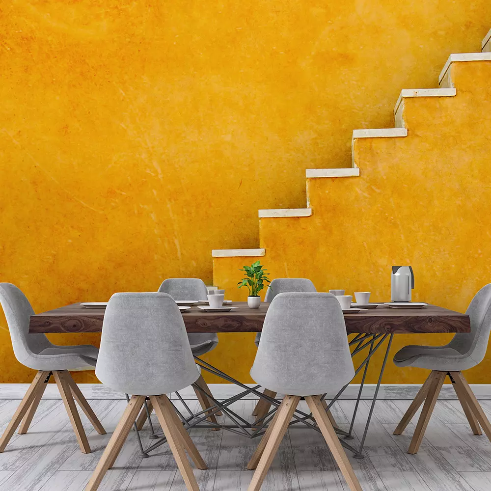 Yellow wall with stairs